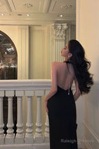 Chic Mermaid V Neckline Backless Black Slit Prom Dress Birthday Outfits
