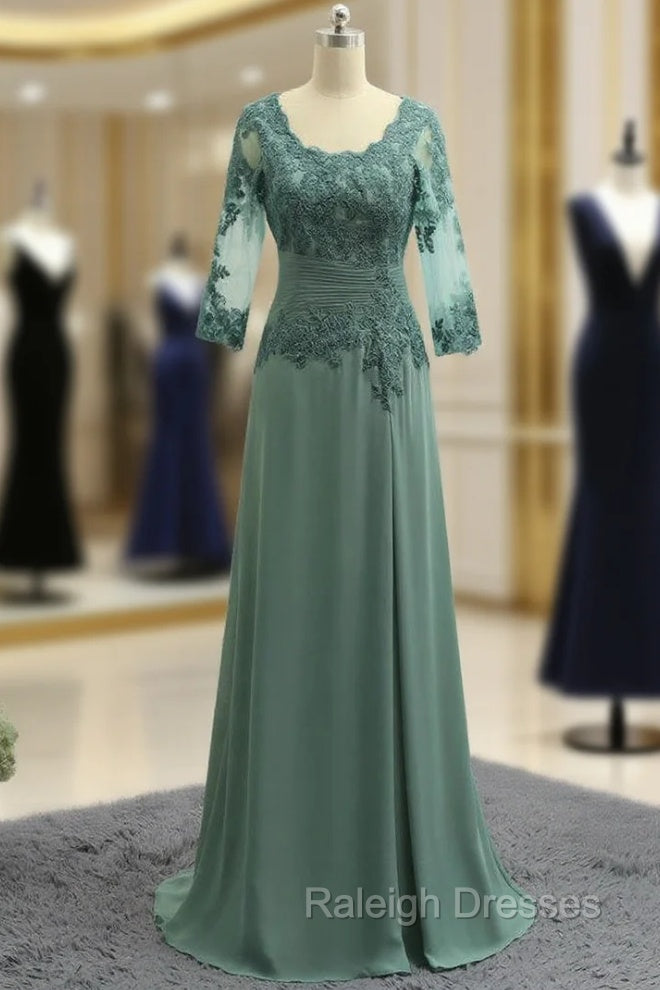 Chic Plus Size Green Mother Of The Bride Dresses A-line V-neck Chiffon Lace Wedding Party Dress