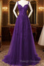 Chic Purple Sweetheart Straps Long Tulle Party Dress, Purple Long Evening Dress