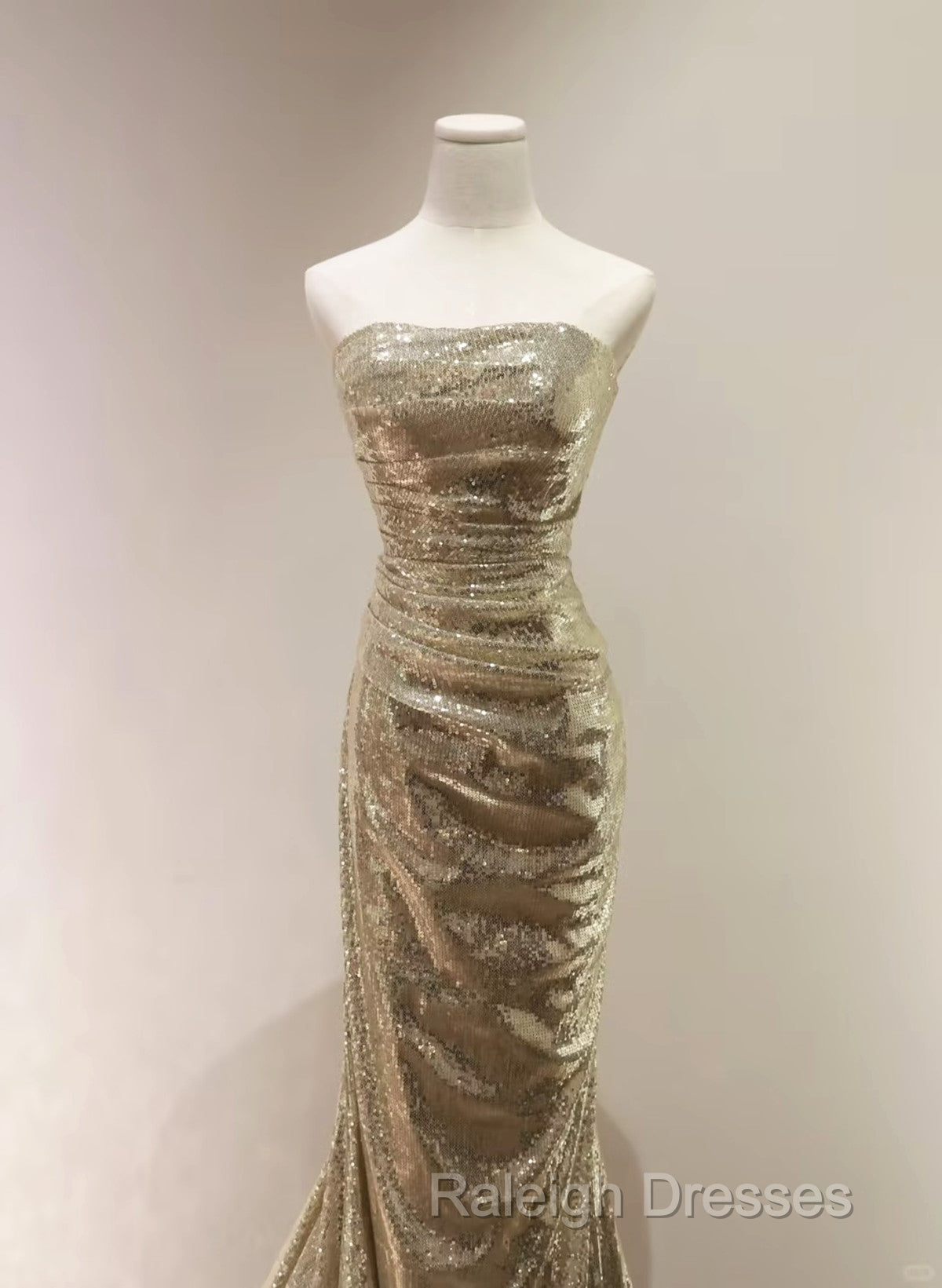 Chic Sequins Mermaid Scoop Long Formal Dress, Gold Long Prom Dress Party Dress