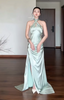 Chic Sheath Green Wedding Guest Dress Satin Halter Long Prom Dress