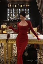 Chic Sheath Long Sleeves Red Prom Dresses Sexy Birthday Outfits
