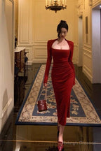 Chic Sheath Long Sleeves Red Prom Dresses Sexy Birthday Outfits