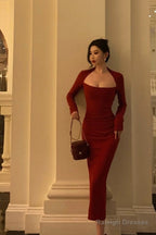 Chic Sheath Long Sleeves Red Prom Dresses Sexy Birthday Outfits