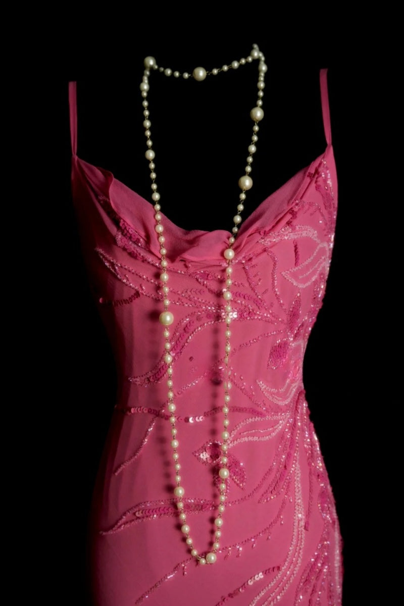 Chic Sheath Short Prom Dress Chiffon Beaded Hot Pink Birthday Dress Sleeveless Prom Dress
