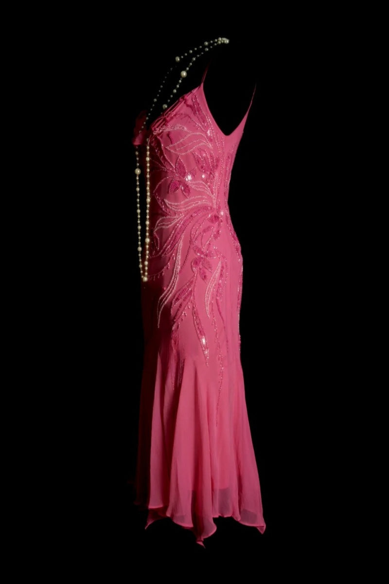 Chic Sheath Short  Prom Dresses Chiffon Beaded Hot Pink Birthday Dresses Sleeveless Evening Dresses