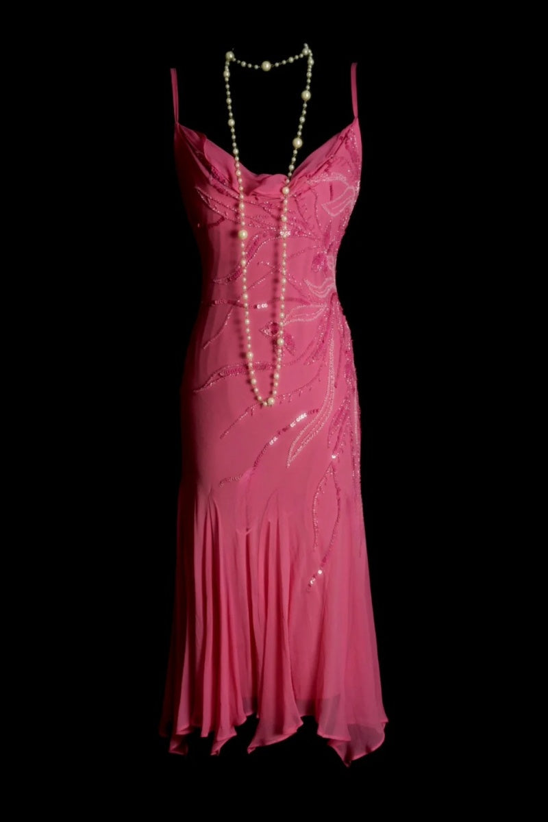 Chic Sheath Short Prom Dress Chiffon Beaded Hot Pink Birthday Dress Sleeveless Prom Dress