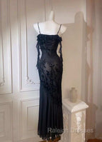 Chic Sheath Spaghetti Straps Black Evening Dress Long Prom Dresses