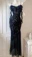 Chic Sheath Spaghetti Straps Black Evening Dress Long Prom Dresses