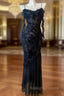 Chic Sheath Spaghetti Straps Black Prom Dresses Long Prom Dress