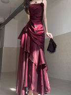 Chic Sheath Spaghetti Straps Burgundy Long Prom Dress Birthday Outfits