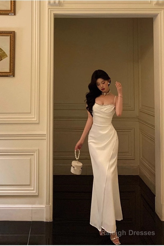 Chic Sheath Spaghetti Straps Long White Prom Dresses Birthday Outfits Secondary image