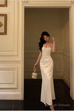 Chic Sheath Spaghetti Straps Long White Prom Dresses Birthday Outfits