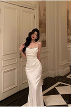 Chic Sheath Spaghetti Straps Long White Prom Dresses Birthday Outfits