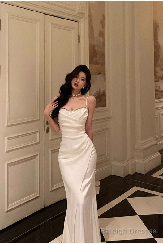 Chic Sheath Spaghetti Straps Long White Prom Dresses Birthday Outfits