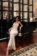 Chic Sheath Spaghetti Straps Long White Prom Dresses Birthday Outfits