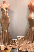 Chic Spaghetti Strap Gold Prom Dress, Sleeveless Prom Party Gowns