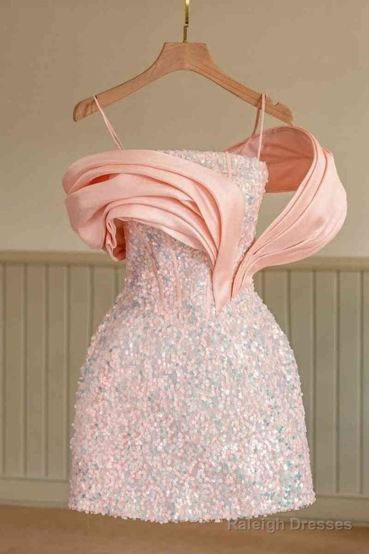 Chic Straps Pink Sequind Mini Homecoming Dress 18Th Birthday Outfits