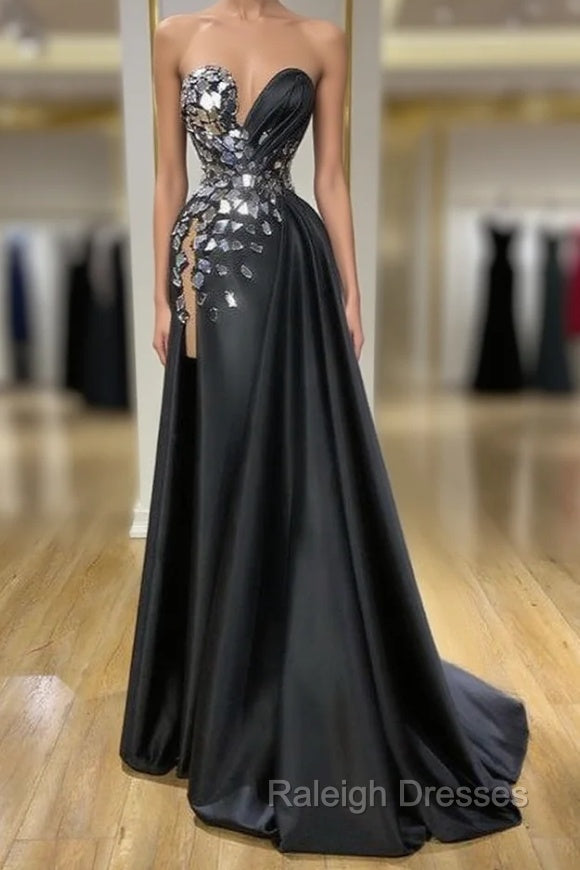 Chic Sweetheart Crystal Long Prom Dress With Split Online Main image