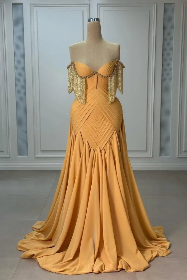 Chic Sweetheart Strapless Sleeveless Prom Dresses A-Line Beads With Pleats Tassel Main image