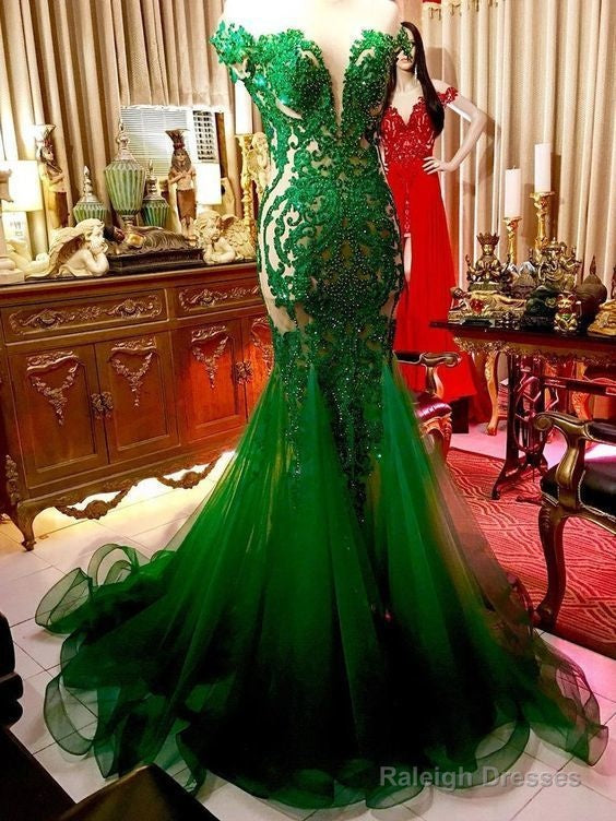 Chic Trumpet/Mermaid Prom Dresses Hunter Beading Long Prom Dress Evening Dresses Main image