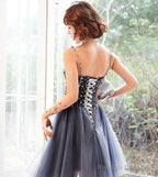 Chic Tulle Beaded Straps Knee Length Homecoming Dresses Prom Dresses Short Prom Dresses
