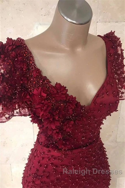 Chic V Neck Flower(s) Mermaid Prom Dresses