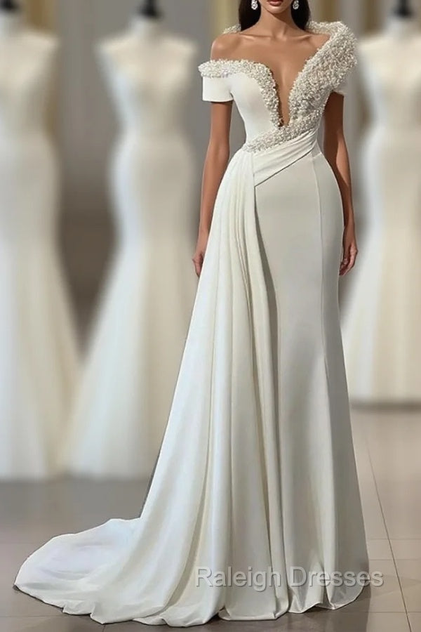 Chic V-neck Off-the-shoulder Beading Sleeveless Mermaid Bridal Dress Main image