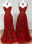 Chic Wine Red Lace And Tulle Sweetheart Party Dress, Wine Red Long Prom Dress