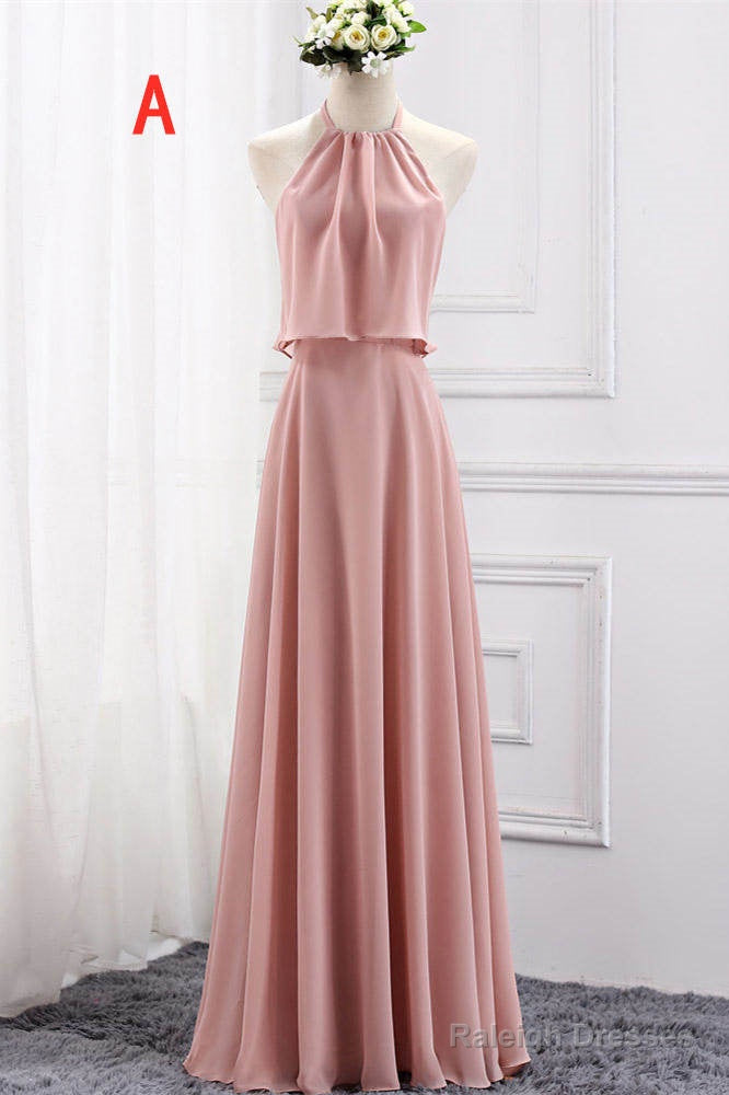 Chiffion Halter Pink Mismatched Bridesmaid Dress Main image