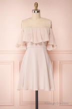 Chiffon 3/4 Sleeves Appliques Lace Bridesmaids Dress
