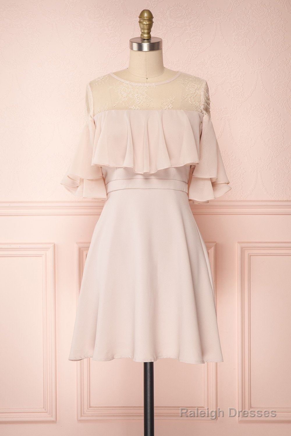 Chiffon 3/4 Sleeves Appliques Lace Bridesmaids Dress