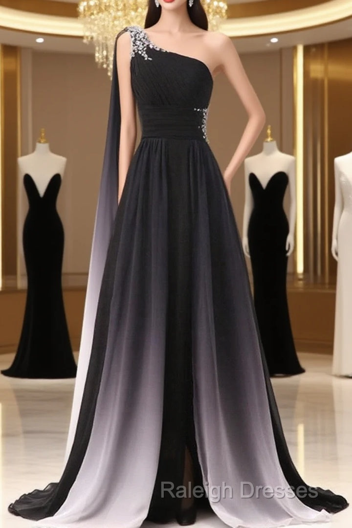 Chiffon A-Line Gradient One Shoulder Evening Dress, Chiffon Prom Dress Party Dress Main image