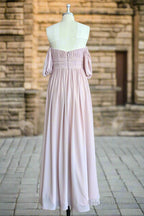Chiffon Bridesmaid Dresses Long Off Shoulder Formal Gown Ruffle Wedding Guest Dresses with Slit