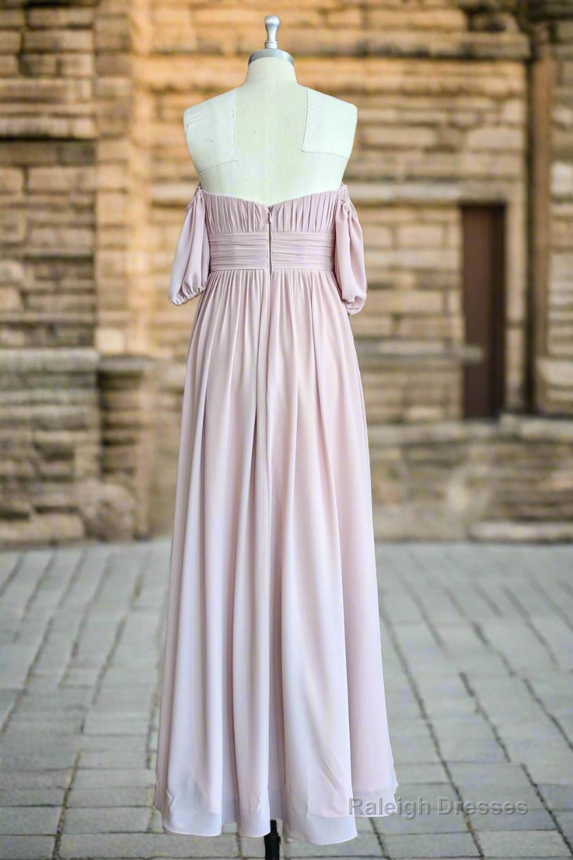 Chiffon Bridesmaid Dresses Long Off Shoulder Formal Gown Ruffle Wedding Guest Dresses with Slit