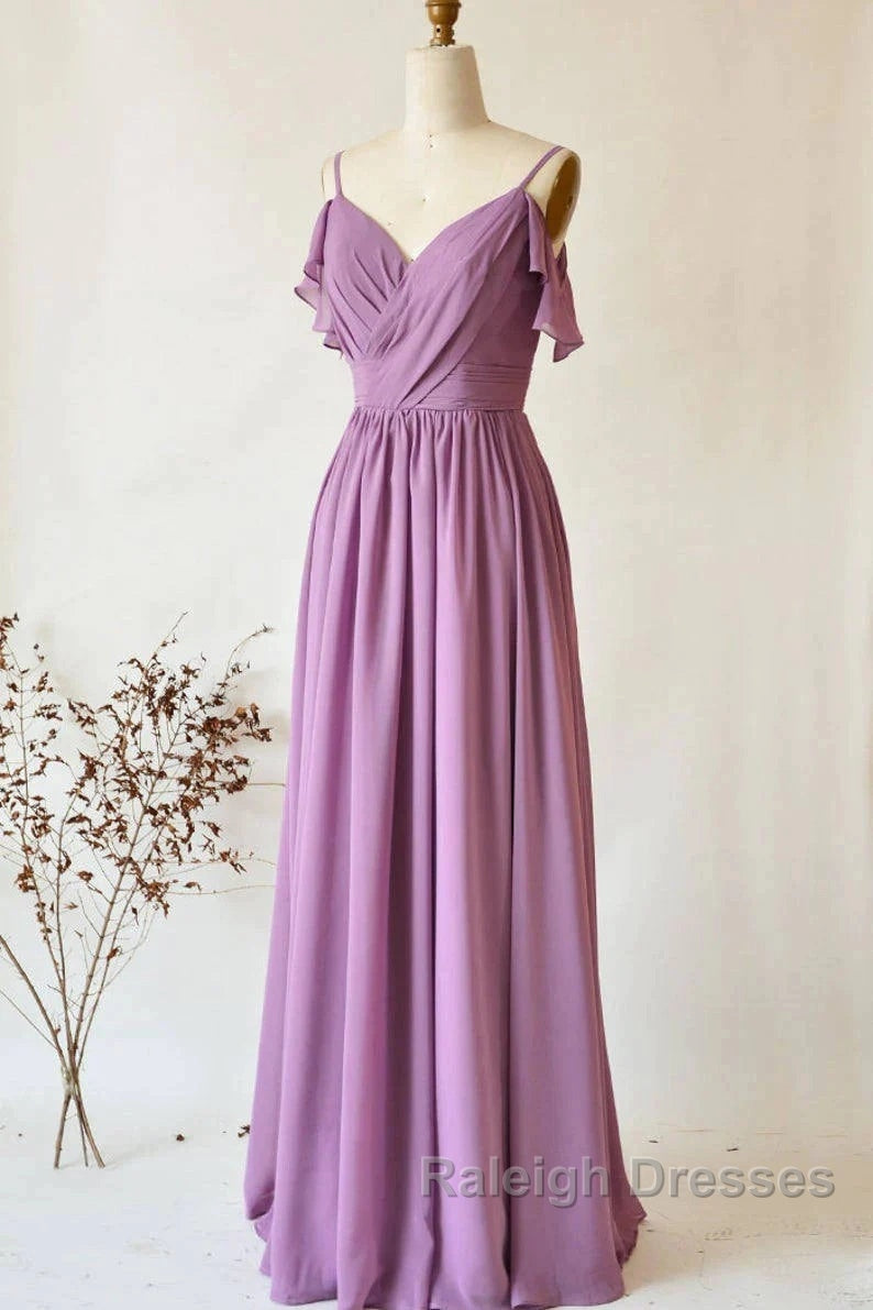 Chiffon Dusty Purple Wedding Guest Dress Straps Long Bridesmaid Dress Secondary image