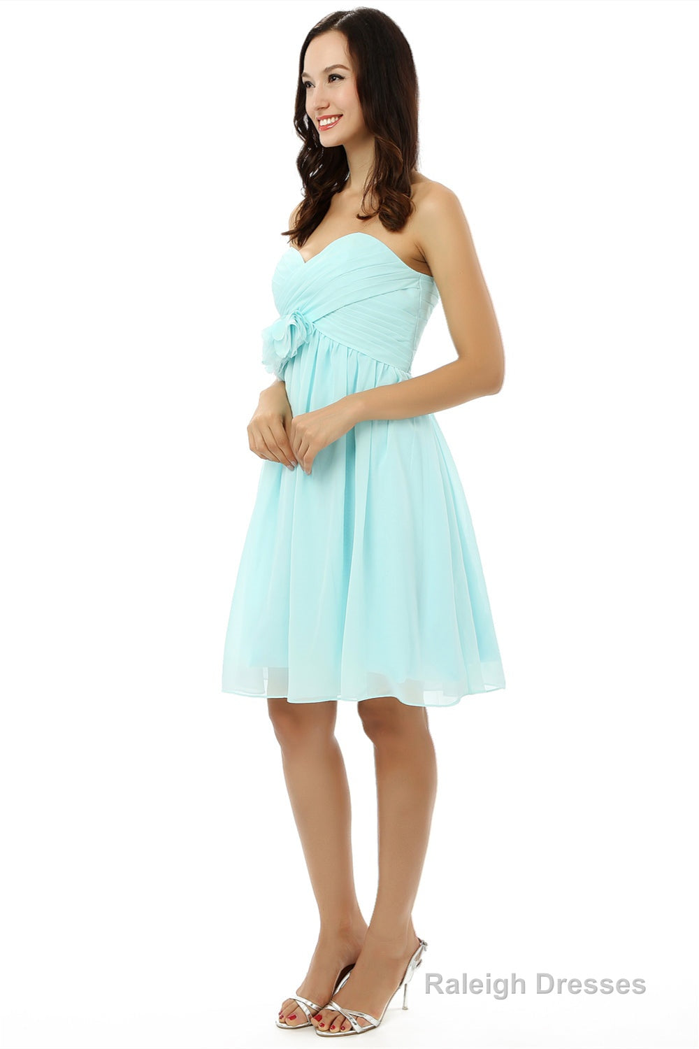 Chiffon Floral Knee Length Short Bridesmaid Dresses