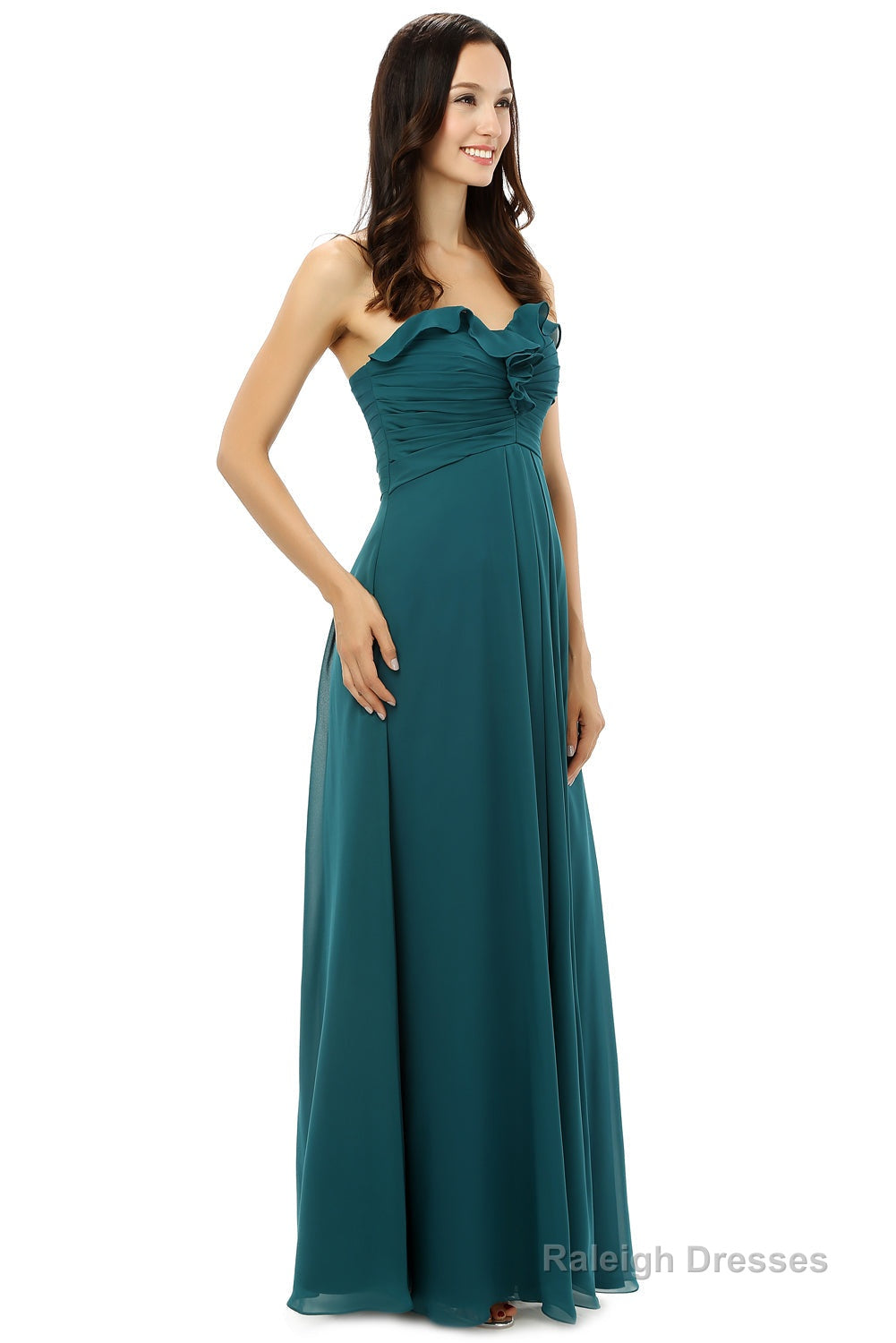 Chiffon Hunter Green Sweatheart Neck Long Bridesmaid Dresses Secondary image