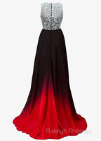 Chiffon Jewel Neckline Ombre A-Line Prom Dresses