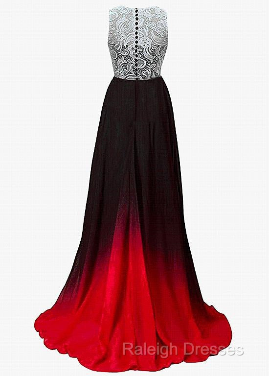 Chiffon Jewel Neckline Ombre A-Line Prom Dresses