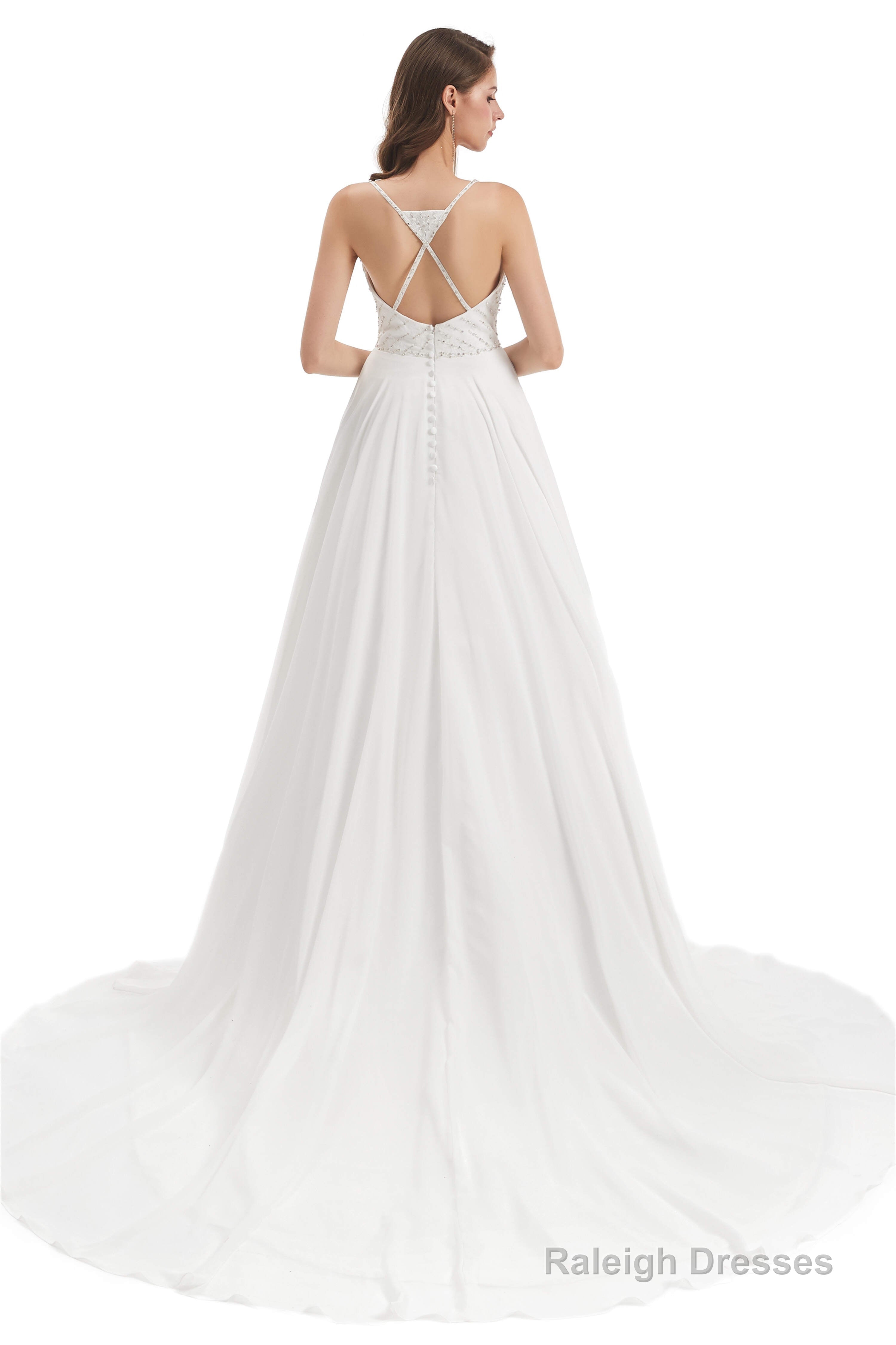 Chiffon Lace Spaghetti Straps Beading Wedding Dresses