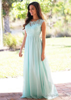 Chiffon Long/Floor-Length A-Line/Princess Sleeveless Bateau Zipper Prom Dresses With Appliqued