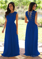Chiffon Long Dress Floor Length A Line Sleeveless Bateau Zipper Prom Dress With Appliqued