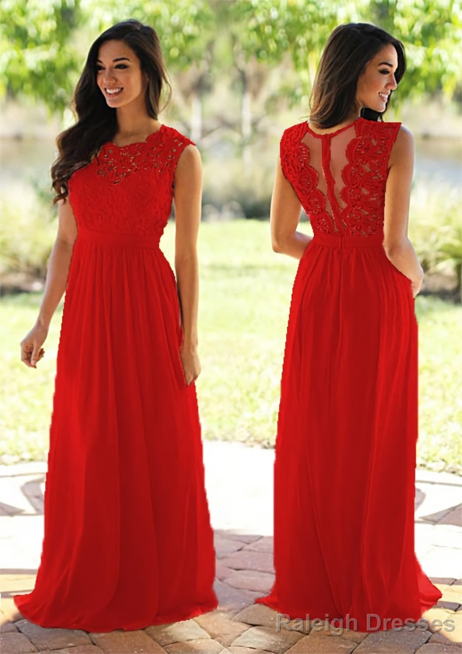 Chiffon Long Dress Floor Length A Line Sleeveless Bateau Zipper Prom Dress With Appliqued