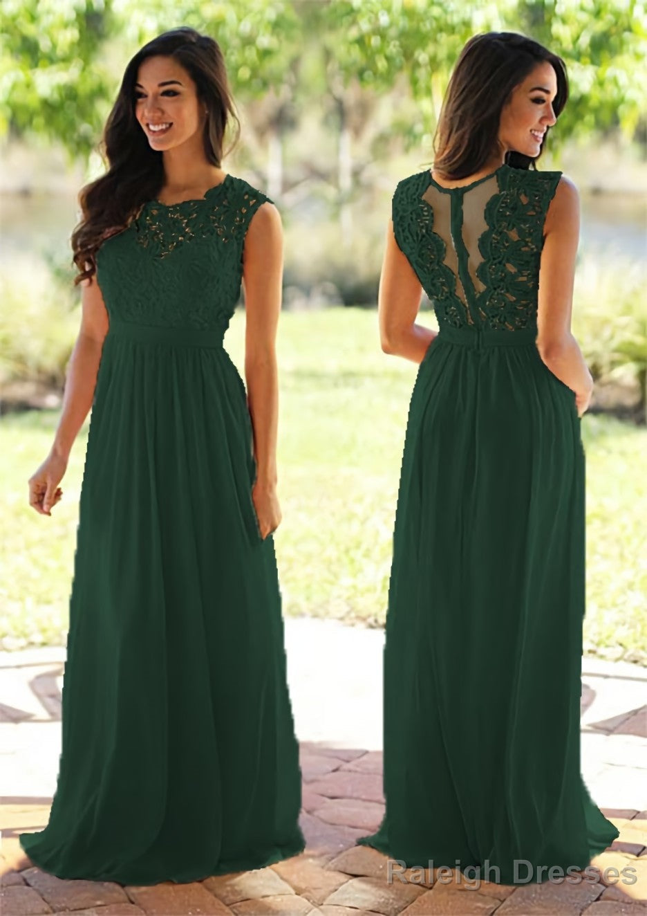 Chiffon Long Dress Floor Length A Line Sleeveless Bateau Zipper Prom Dress With Appliqued