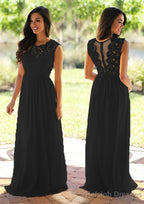 Chiffon Long/Floor-Length A-Line/Princess Sleeveless Bateau Zipper Prom Dresses With Appliqued
