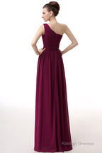 Chiffon One Shoulder Burgundy Prom Dresses