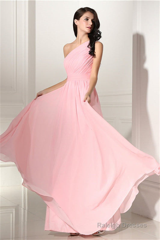 Chiffon Pink One Shoulder Long Bridesmaid Dresses Main image