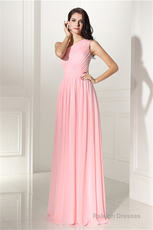 Chiffon Pink One Shoulder Long Bridesmaid Dresses Secondary image