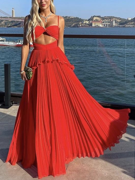 Chiffon Prom Dress Spaghetti Strap Floor Length Sleeveless Formal Evening Dresses Main image